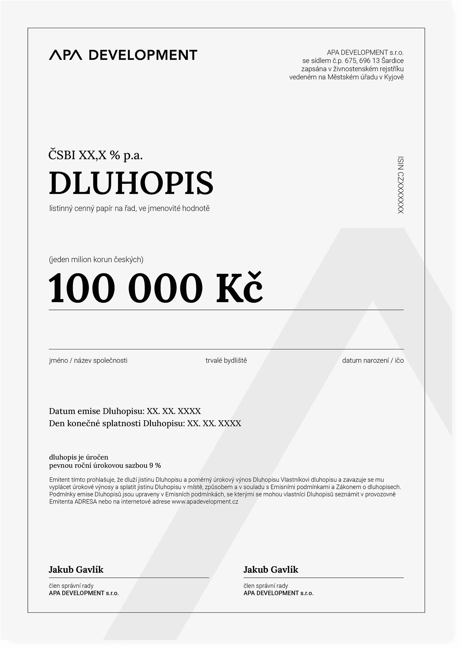 Dluhopis 1 - zadní strana