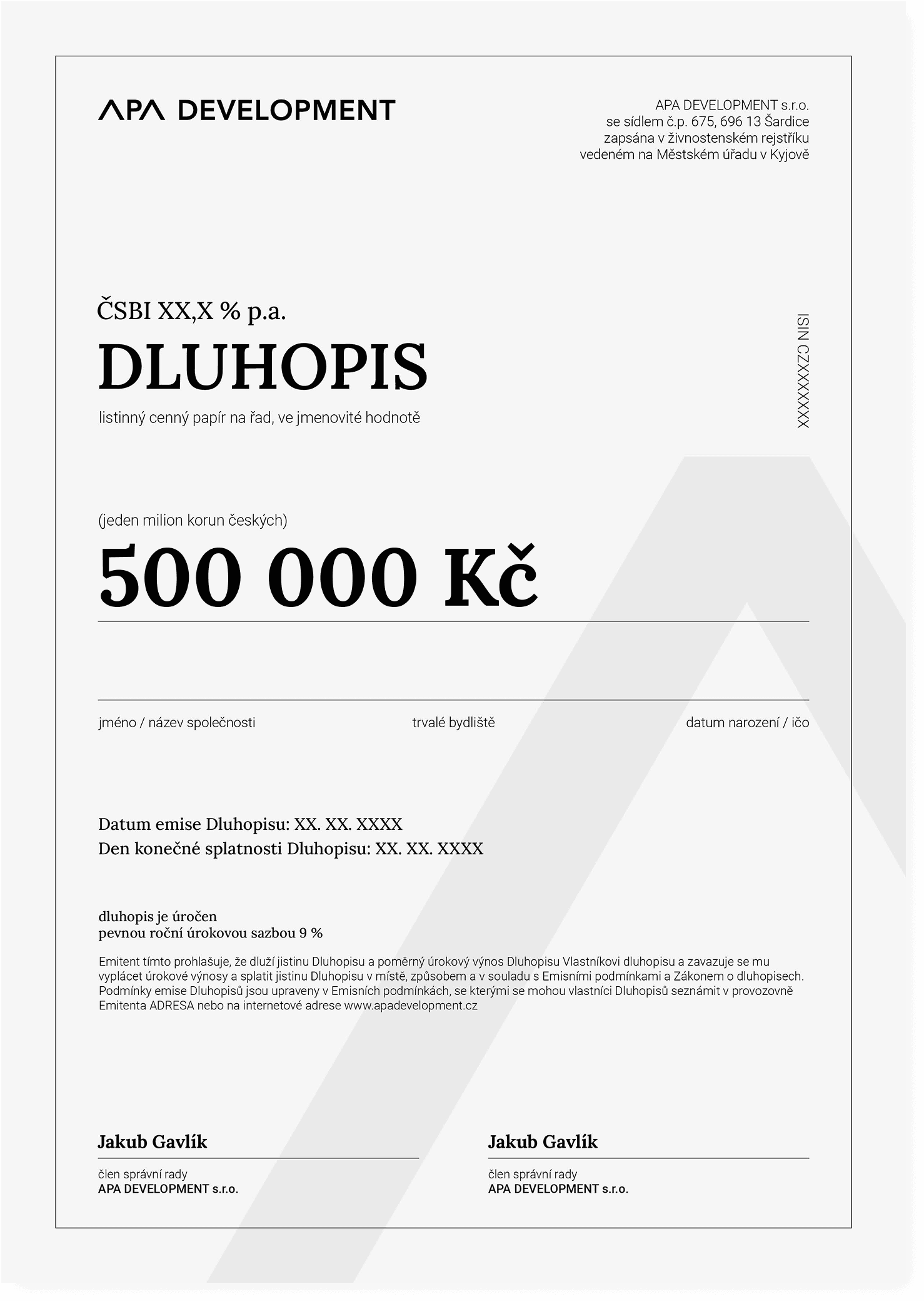 Dluhopis 2 - zadní strana